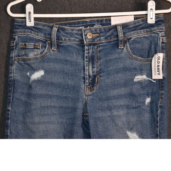 NEW Old Navy Women's 4 Mid-Rise Rockstar Super Skinny Denim Jeans Distressed NWT - Picture 2 of 9